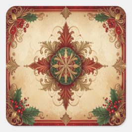 Rotes dekoratives Weihnachtssticker Quadratischer Aufkleber