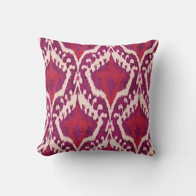 Rotes des Chic bunte und lila ikat Stammes- Muster Kissen (Vorderseite)