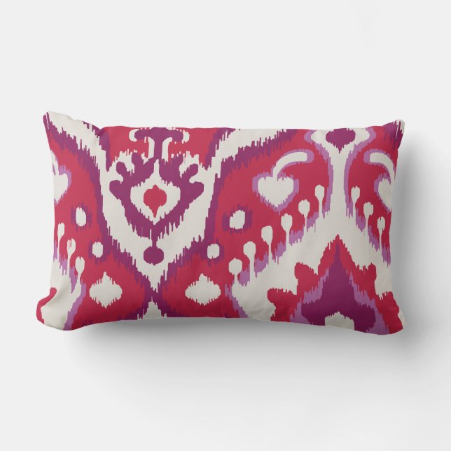 Rotes des Chic bunte und lila ikat Stammes- Muster Lendenkissen (Vorderseite)