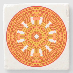 Rotes Dharma-Rad (buddhistische Kunst) Steinuntersetzer