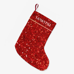 Rotes digitales Glitter & Funkeln Kleiner Weihnachtsstrumpf