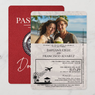 Rotes dominikanisches Reisepass-Hochzeit Einladung