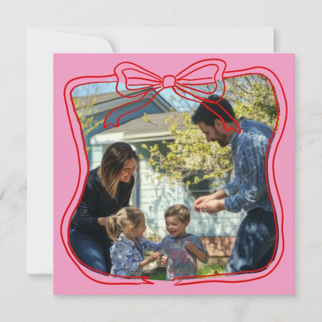 Rotes Doodle-Bilderrahmen Rosa Benutzerdefiniertes Feiertagskarte (Vorderseite)