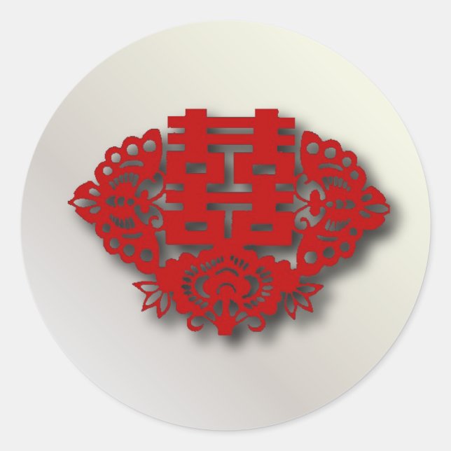 Rotes Doppelglücksgefühl Chinesische Hochzeit Runder Aufkleber (Vorderseite)