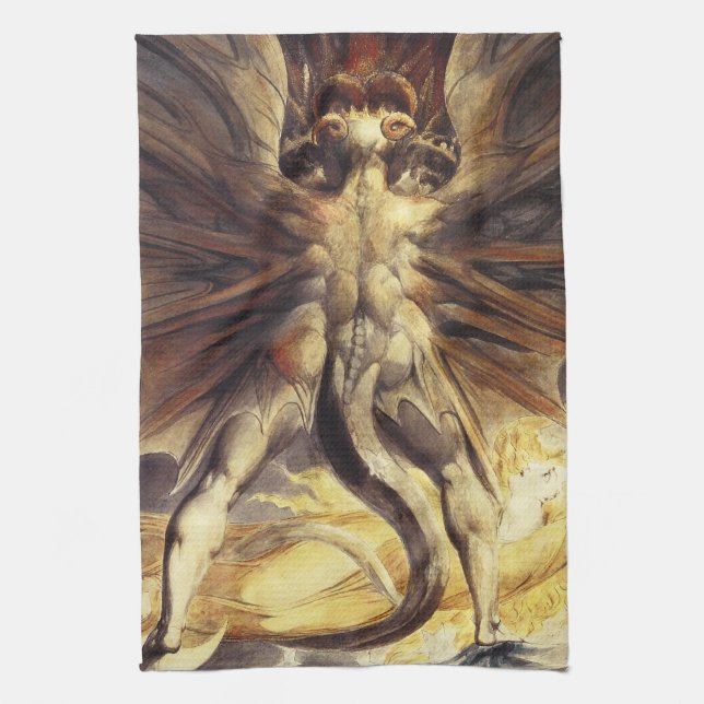 Rotes Drache-Geschirrtuch Williams Blake Geschirrtuch (Vertikal)