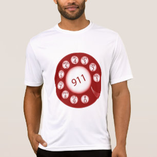 Rotes Drehscheibentelefon wählt Notrufnummer 911 T-Shirt