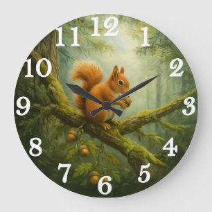 Rotes Eichhörnchen im verzauberten Wald Große Wanduhr