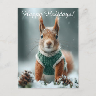 Rotes Eichhörnchen in einem grünen gestrickten Pul Postkarte