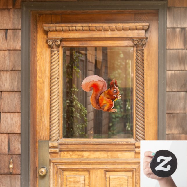 Rotes Eichhörnchen mit Acorn-Wohngestaltung Fensteraufkleber (Haustür)