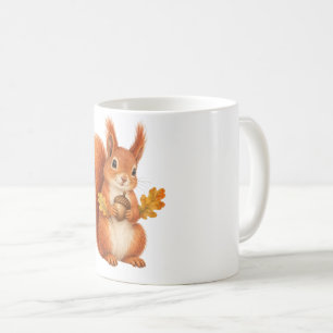 Rotes Eichhörnchen mit einer Eichel Kaffeetasse