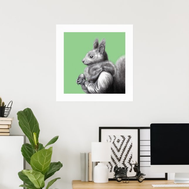 Rotes Eichhörnchen mit grauem Eichhörnchen Pelzfis Poster (Heimbüro)