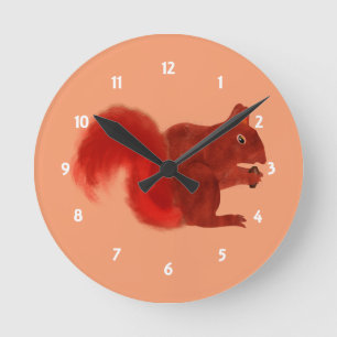 Rotes Eichhörnchen, Niedliche Waldtierart Runde Wanduhr