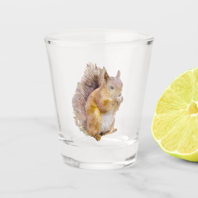 Rotes Eichhörnchen Schnapsglas (Vorderseite)
