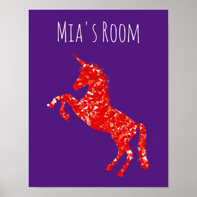 Rotes Einhorn mystische Kreatur Kind Name Schlafzi Poster (Vorne)