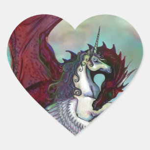 Rotes Einhorn-Pferdepony-Drache-Reptil-Monster Herz-Aufkleber