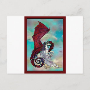 Rotes Einhorn Pferdepony Dragon Reptile Monster Postkarte