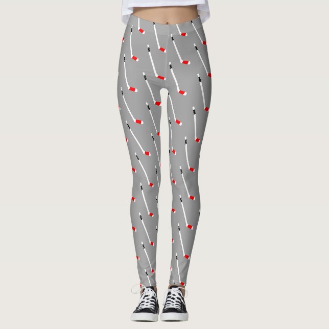Rotes Eis-Hockey-Stock-Muster Leggings (Vorderseite)