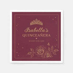 Rotes Elegantes Gold Blumen Quinceañera Serviette