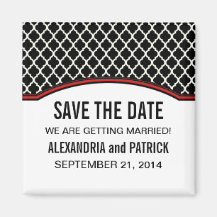 Rotes Elegantes Quatrefolie Speichern Sie das Date Magnet