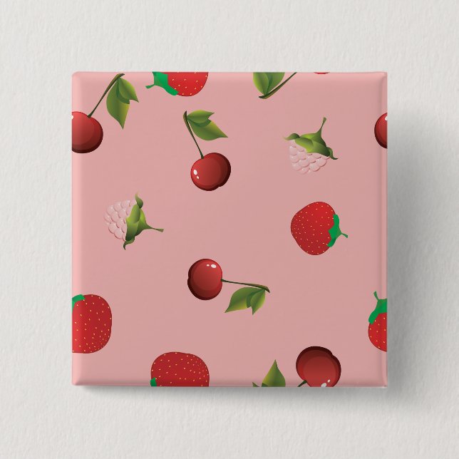 Rotes Erdbeer- und Kirschenmuster Rosa Frucht Button (Vorderseite)