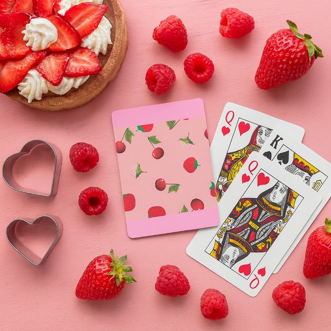 Rotes Erdbeer- und Kirschmuster Rosa Frucht Spielkarten (Von Creator hochgeladen)
