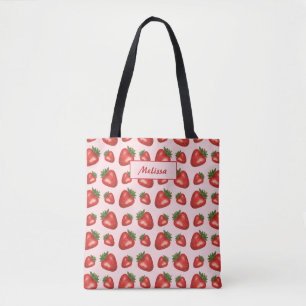 Rotes Erdbeermuster auf Rosa mit individuellem Tex Tasche