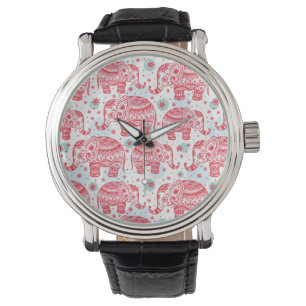 Rotes ethnisches Elefant-Muster Armbanduhr
