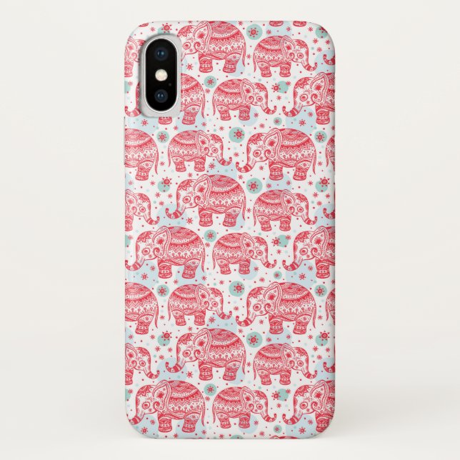 Rotes ethnisches Elefant-Muster Case-Mate iPhone Hülle (Rückseite)