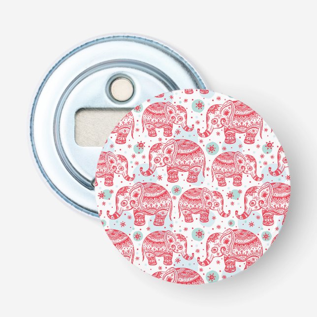 Rotes ethnisches Elefant-Muster Flaschenöffner (Vorderseite)