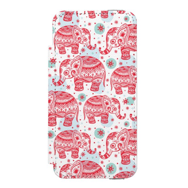Rotes ethnisches Elefant-Muster Incipio iPhone Geldbeutel-Hülle (Folio Vorderseite)