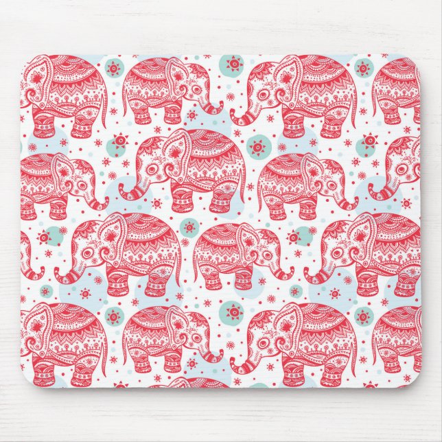 Rotes ethnisches Elefant-Muster Mousepad (Vorne)