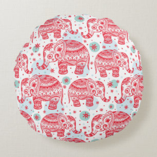 Rotes ethnisches Elefant-Muster Rundes Kissen