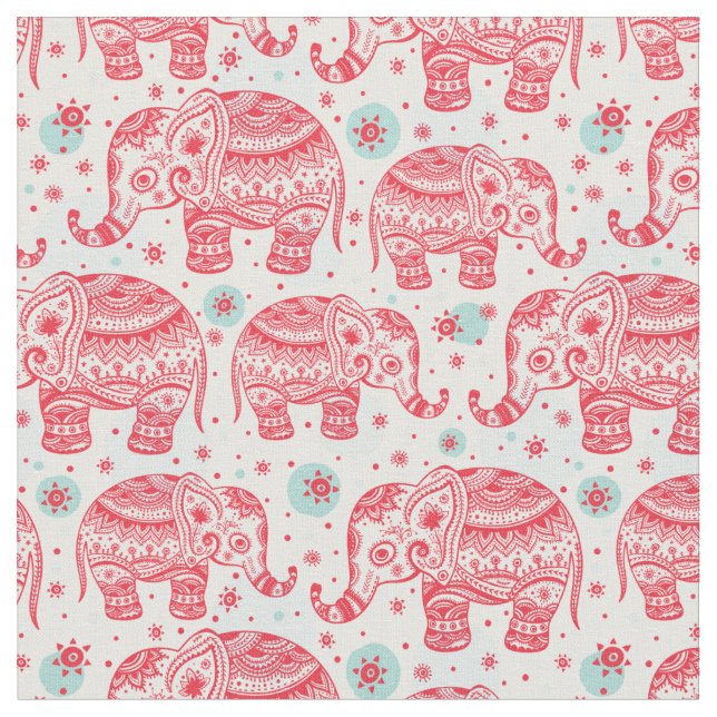 Rotes ethnisches Elefant-Muster Stoff (Nahaufnahme)