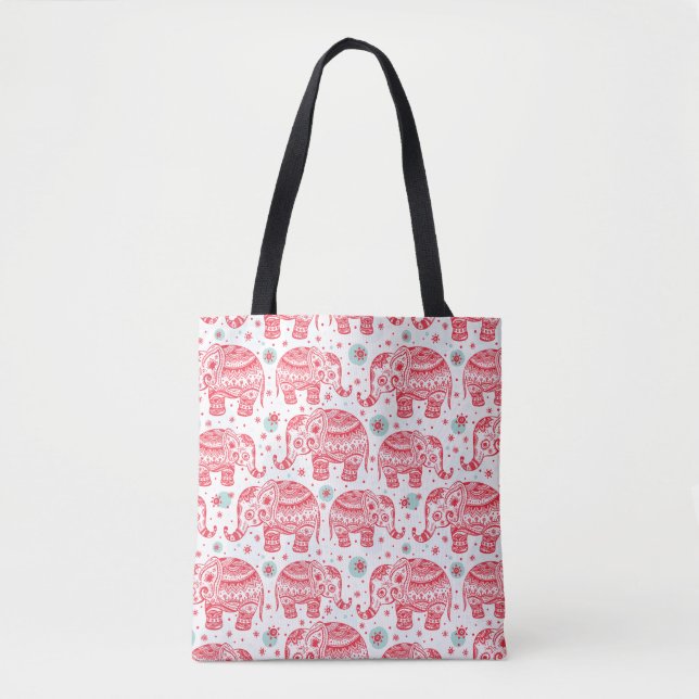 Rotes ethnisches Elefant-Muster Tasche (Vorderseite)