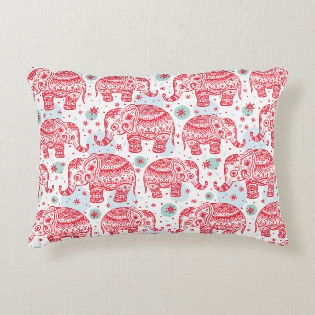 Rotes ethnisches Elefant-Muster Zierkissen (Vorderseite)