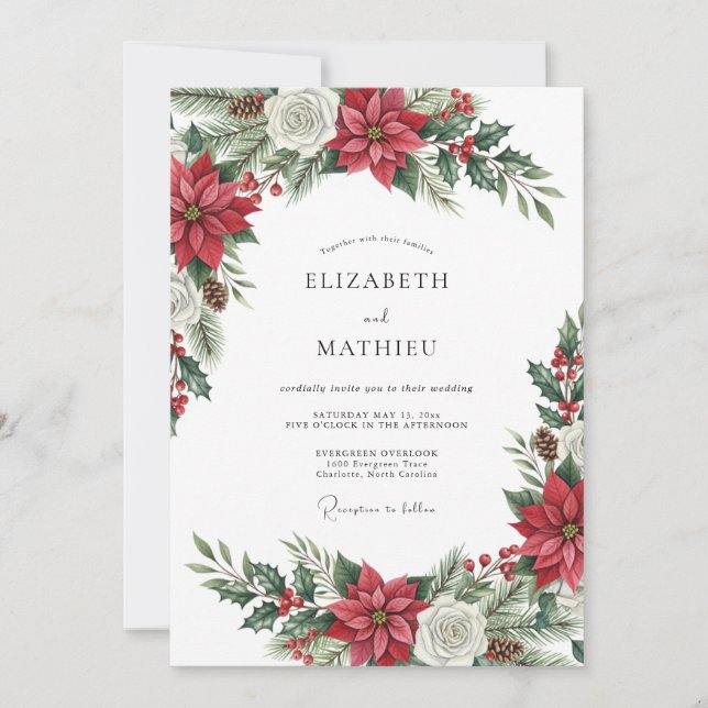 Rotes exquisites Winterhochzeit Einladung (Vorderseite)