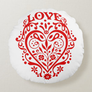Rotes Extravagantes Liebe Herz Rundes Kissen