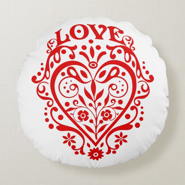 Rotes Extravagantes Liebe Herz Rundes Kissen (Vorderseite)