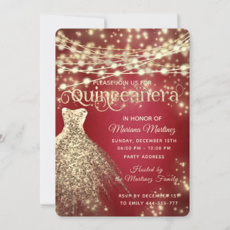 Rotes extravagantes Streichlicht Goldglanzkleid Einladung