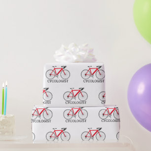 Rotes Fahrrad mit Text des Zykologen auf Weiß Geschenkpapier