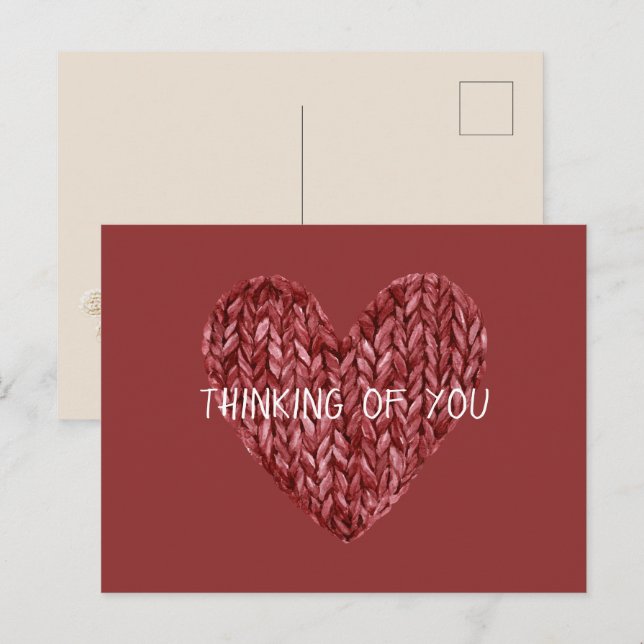 Rotes falsches Strickherz Postkarte (Vorne/Hinten)