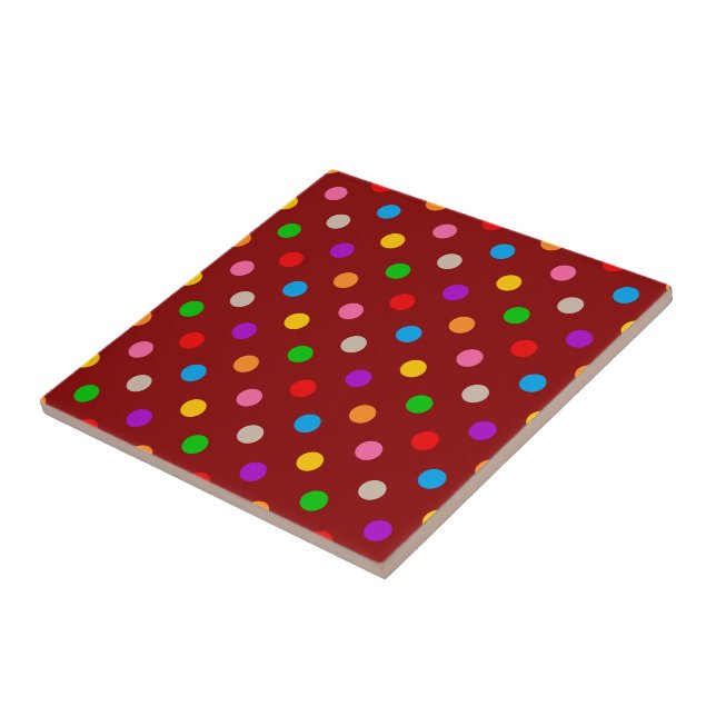 Rotes farbenfrohes Regenbogen-Punkte-Design  Fliese (Seite)