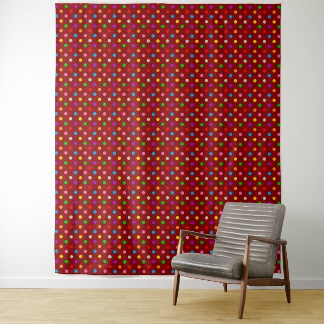 Rotes farbenfrohes Regenbogen-Punkte-Design  Wandteppich (Beispiel)