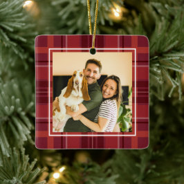 Rotes Feiertags-Karomuster ein Foto personalisiert Keramikornament