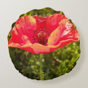 Rotes Feldmohnblumenkissen Rundes Kissen