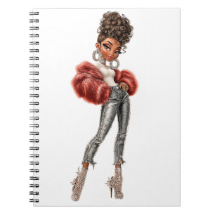 Rotes Fell Glam Girl Spiral Foto Notizbuch Notizblock