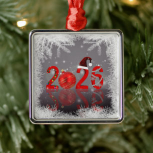 Rotes festliches Frohe Weihnachten Neujahr 2026 Ornament Aus Metall