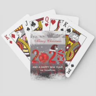 Rotes festliches Frohe Weihnachten Neujahr 2026 Spielkarten