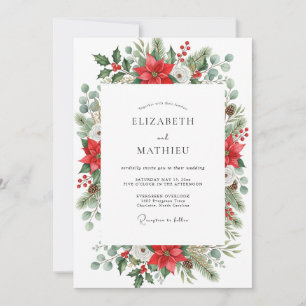 Rotes festliches Winterhochzeit Einladung