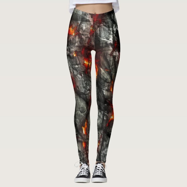 Rotes Feuer, schwarzer Stein fantastisch abstrakte Leggings (Vorderseite)